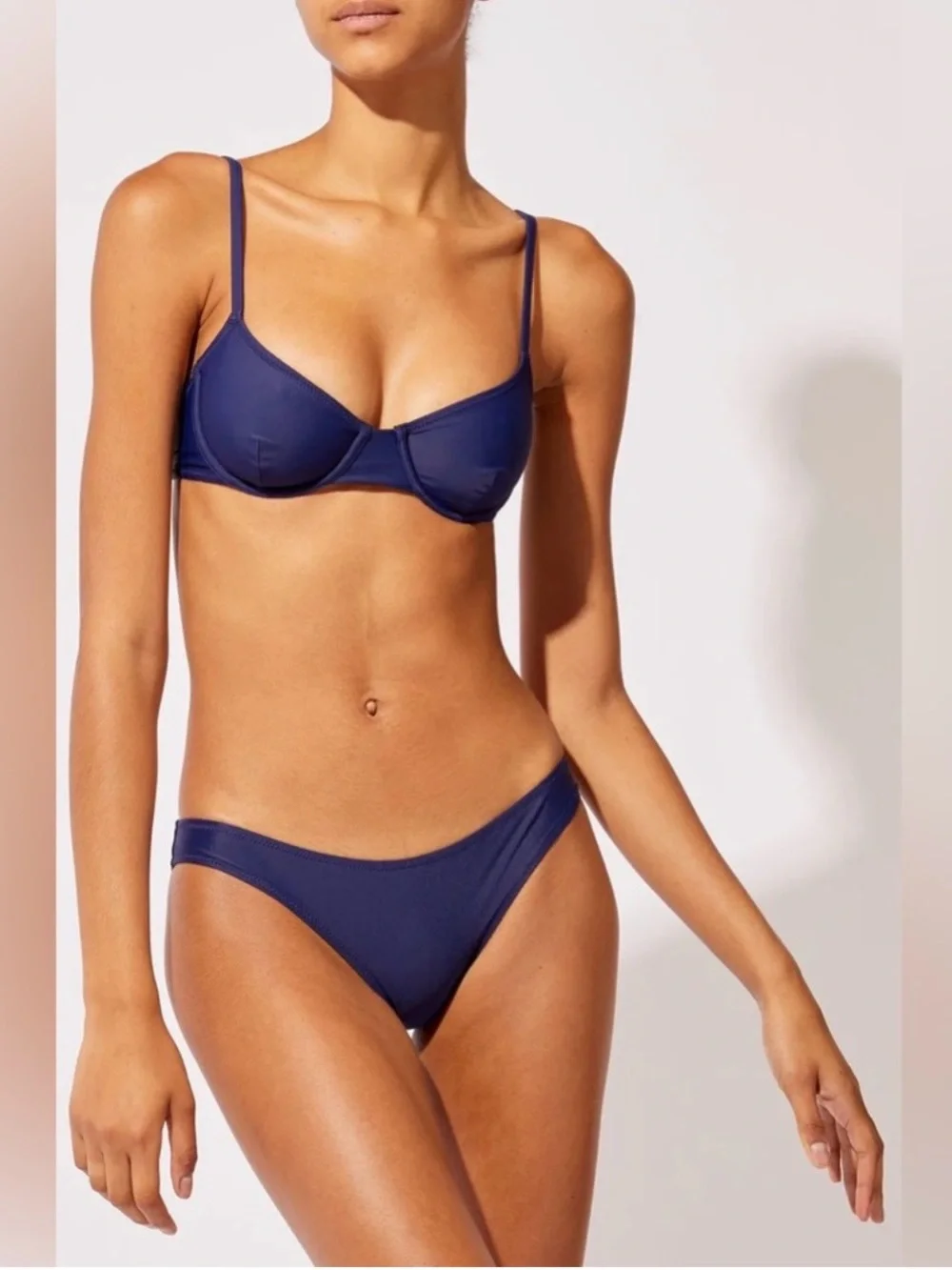 NWT SOLID & STRIPED Eva Navy Bikini Set Medium Navy Underwire